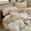 Conjunto de cama de quatro peças em gaze de algodão puro de camada dupla Classe A, capa de edredom 100% algodão, lençol de cima, capa de edredom, lençol com elástico, conjunto de três peças para dormitório estudantil 3