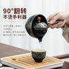 Hervidor de Té Perezoso de Cerámica Barro Negro Juego de Té Automático Tetera Portátil Pequeña para Viajes con Asa Lateral Bandeja de Té Té Kung Fu