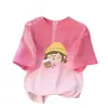 Camiseta de Manga Curta para Meninas de Verão Nova Estampa Degradê Roupas Infantis para Crianças Maiores Confortável e Estilosa Gola Redonda