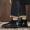 Zapatos de Caña Alta para Hombre Otoño Tendencia Marca Zapatos sin Cordones Cortos para Hombre Botas Martin Resistentes al Desgaste Uso Casual Deportivo Botas de Cuero Negras para Motocicleta