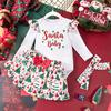 Venta al por mayor transfronteriza otoño e invierno 2024 nuevo conjunto de tres piezas de ropa festiva para niñas y niños, manga larga hayi, falda de Navidad