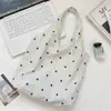 68241 Bolso de hombro de lona a rayas y lunares estilo coreano, bolso tote simple de gran capacidad para que los estudiantes lo usen para clase y para ir al trabajo