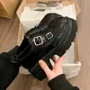 Mocassins femininos de sola grossa 2026 novo modelo, estilo britânico, preto, com fechos de velcro, bico largo, sapatos pequenos de couro, sapatos femininos de sola macia