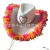 Borde de Pluma de Nuevo Color Transfronterizo Hueco Amor Blanco Sombrero Vaquero Occidental Día de San Valentín Carnaval Sombrero de Fiesta de Fieltro