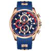 MINI FOCUS Reloj Casual Simple para Hombre Cuarzo de Seis Agujas Tres Ojos Calendario Luminoso Resistente al Agua Correa de Silicona 0350G