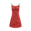 Vestido de Tirantes Estampado con Cordón Sexy Estilo Europeo y Americano Verano Cintura Alta Ajustado Vestido Corto de Vacaciones para Mujer