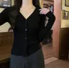 Estilo Francês Preguiçoso Moda Justo Emagrecedor Decote V Fivela Cor Sólida Manga Longa Suéter Cardigã Feminino Outono Spice Girls Base Ins