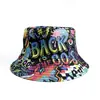 Chapéu de pescador com letras graffiti retrô transfronteiriço, chapéu bucket de marca de moda de rua unissex, chapéu bucket versátil para proteção solar ao ar livre