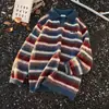 Suéter de Punto Polar con Cuello Polo a Rayas Estilo Japonés para Hombres y Mujeres, Suéter de Manga Larga de Invierno Resistente con Bloques de Color Atmosféricos Tendencia