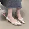 Zapatos de Mujer con Punta Fina y Tacón Bajo Grueso, Nuevo Estilo Slip-On Otoño/Invierno 2025 con Moño de Satén y Tacones Altos