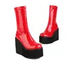 Botas Femininas Curtas para Comércio Exterior Impermeáveis Plataforma Plataforma Salto Alto Grosso Zíper Lateral Botas Martin Couro Patente Botas Femininas Cano Médio Stretch