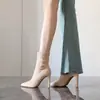 Primer Encuentro: Botines de Gamuza Color Ciervo para Mujer Otoño-Invierno con Punta Fina, Tacón Grueso, Botas Elásticas de Tacón Alto Ajustadas, Nuevo Modelo 2026