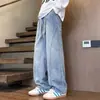 Calça jeans patchwork vintage desgastada para homens, novo estilo de verão, design de alta rua americana, calça casual solta reta de perna larga