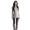 Camiseta Base de Comprimento Médio que Cobre o Quadril para Mulheres, Outono e Inverno, Forrada com Lã e Espessa, Modelagem Justa, Ajuste na Cintura, Ombro Normal, Manga Longa