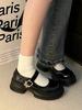 Sapatilhas Primavera e Verão Novo Estilo Estilo Preppy Sapatos Mary Jane de Couro Preto Couro Brilhante Sapatos de Uniforme JK Estudante para Mulheres
