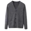 Nuevo cárdigan de lana 100% pura para hombre para otoño e invierno, suéter grueso con cuello en V, chaqueta de punto casual de moda, tejido de estilo coreano