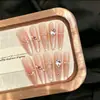 Océano Rosa Uñas Portátiles Hechas a Mano Ojo de Gato Terapia Diamante de Zircón Destello Blanqueamiento Avanzado Manicura Hecha a Mano Uñas Portátiles