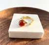 Coleção de Anéis Vintage em Pedra Natural Estilo Francês, Anéis Ajustáveis Banhados a Ouro 18K, Luxo de Nicho, Tendência, Atacado