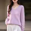 Outono e Inverno 2026 Novo Suéter Feminino de Tricô Pronto para Vestir com Gola V, Manga Longa, Mistura de Caxemira e Lã, Escovado