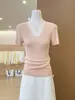 Camiseta de Manga Corta de Punto de Seda de Hielo Bonita Rosa Estilo Coreano para Mujer 2026 Verano Única Súper Atractiva Ajustada