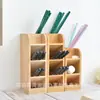 Caja de almacenamiento para portalápices oblicuos de madera, estante organizador de papelería para escritorio de oficina en casa, estante organizador de cosméticos