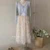 Cárdigan de Punto Versátil Estilo Perezoso de Primavera y Verano con Encaje Puro, Patchwork y Atado, Protección Solar