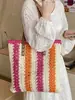 Transfronterizo 2026 Primavera Nuevo Estilo Bolso Tejido a Mano Gran Capacidad Bolso de Mujer Bolso Tejido de Paja Bolso Tote de Hombro Rayado