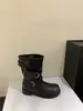 Hebilla de cinturón estilo retro Chuyuji, botas de motociclista para mujer, botas de tacón grueso hasta la mitad de la pantorrilla, estilizan y son versátiles, botas de jinete, botas western para verano