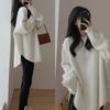 Suéter Rojo de Punto para Mujer Otoño e Invierno Ropa Exterior Largo Medio Japonés Holgazán Retro Abertura Otoño e Invierno Suéter de Punto para Mujer
