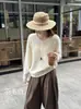 [Serie Cepillada] Suéter de Punto Cepillado con Cuello en V de Seda y Cachemira para Mujer 26 Novedades de Otoño Ropa para Mujer Tejido de Lana de Grosor Medio