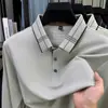 Camiseta Longa Cruzada Nova Outono 2025 para Homens de Meia-Idade, Camisa Polo com Gola, Top Casual de Pai para Uso Diário