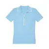 Camisa Polo de Punto Color Block Hecha a Medida para Mujer de Comercio Exterior Europeo y Americano, Top Delgado de Verano de Canalé de Tencel de Manga Corta