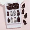 Pontas de Unha Elegantes Estilo Europeu e do Oriente Médio com Strass Completo, Luxuosas e Reutilizáveis, Conjunto de Arte de Unhas com 24 Peças para Outono e Inverno