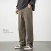 Calça Chenille Grossa Forrada com Fleece para Homens, Solta, Perna Reta, Perna Larga, Caimento Fluido, Casual, Preta, Tamanho Grande, Tendência