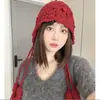 Nuevo Gorro de Crochet de Doble Capa para Otoño e Invierno para Mujer con Borlas, Gorro de Lana Tejido Espiga de Trigo, Gorro Cálido y Adelgazante para Proteger las Orejas
