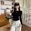 Camiseta de manga larga con forma de estrella y diamantes para mujer, adecuada para otoño e invierno, se puede usar como capa base o sola, corte ajustado y top regular favorecedor