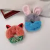 Goma para el pelo de felpa con bloqueo de color y orejas de conejo para otoño e invierno, elegante y versátil para niñas, linda cuerda elástica para el pelo