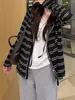 Cárdigan con capucha a rayas de bloques de color para primavera y otoño para mujer, Top tipo camiseta holgado chic relajado de manga larga, Abrigo protector solar