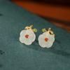 Pendientes de plata de ley S925 bañados en oro con jaspe hetiano rojo del sur y flor de ciruelo de temperamento simple, versátiles y personalizados.