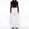 Jeans holgados de estilo americano con costuras visibles, múltiples bolsillos, corte limpio, jeans blancos de pierna ancha curvada para mujer