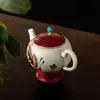 Bule Redondo com Padrão de Borboleta Vermelha e Flores Estilo Dinastia Tang e Song, Conjunto de Chá Kung Fu com Filtro de Bola, Bule de Cerâmica para Uso Doméstico