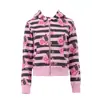 Cárdigan Corto con Capucha Estampado Completo Rosa Y2K Millennial con Lazo de Rosa Pantalones Cortos Ajustados Rayados Florales de Cintura Alta Ropa para Mujer