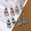 Pendientes Étnicos Retro Europeos y Americanos con Borlas, Pendientes Bohemios de Turquesa, Pendientes Exagerados de Plata Miao de Viaje a Yunnan para Mujeres
