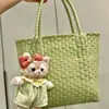 Bolso Tejido de Cesta de Verduras Estilo Japonés para Mujer Versátil Bolso de Hombro Cruzado Tote Bolso Cubo Bolso de Mamá Bolso para Lonchera