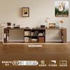 Escritorio Doble de Madera Maciza Mesa de Estudio para Adultos en Casa Mesa Larga para Dormitorio Armario de Almacenamiento Mesa de Ordenador Retráctil Integrada