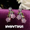 Joyas: Aretes Colgantes de Cristal con Encaje y Moño, Diseño de Alta Gama para Mujeres Ricas, Aretes de Flor de Begonia con Diamantes Brillantes