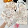 Pijama de tela arrugada para mujer, verano, conjunto de tres piezas de manga corta, dulce oso cereza, ropa para estar en casa para mujer, foto real, venta al por mayor