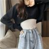 Malha feminina outono estilo coreano fino novo estilo overwear pullover manga comprida blusa preta solta top curto preto