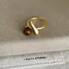 Anel de Pedra Olho de Tigre Turquesa Retro de Luxo Leve Design de Nicho Feminino Anel da Moda Único Tendência