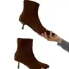 Botas de Tacón Alto Puntiagudas Estrechas Otoño/Invierno 2026 para Mujer Tacón Fino Francés Botines de Ante Retro con Cremallera Trasera Botas de Moda Elásticas